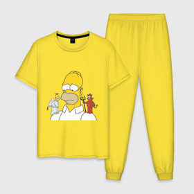 Мужская пижама хлопок с принтом Гомер симпсон добро и зло в Кировске, 100% хлопок | брюки и футболка прямого кроя, без карманов, на брюках мягкая резинка на поясе и по низу штанин
 | гомер