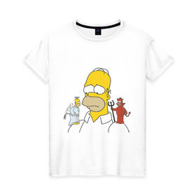 Женская футболка хлопок с принтом Гомер симпсон добро и зло в Кировске, 100% хлопок | прямой крой, круглый вырез горловины, длина до линии бедер, слегка спущенное плечо | гомер