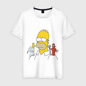 Мужская футболка хлопок с принтом Гомер симпсон добро и зло в Кировске, 100% хлопок | прямой крой, круглый вырез горловины, длина до линии бедер, слегка спущенное плечо. | гомер