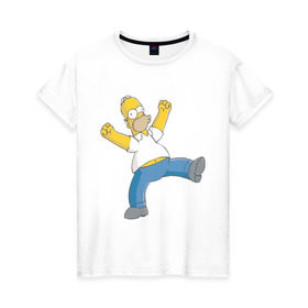 Женская футболка хлопок с принтом Гомер симпсон в Кировске, 100% хлопок | прямой крой, круглый вырез горловины, длина до линии бедер, слегка спущенное плечо | гомер