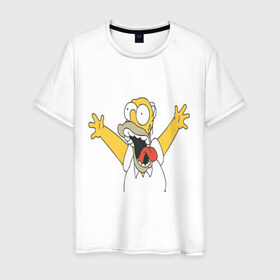 Мужская футболка хлопок с принтом Crazy comer simpson в Кировске, 100% хлопок | прямой крой, круглый вырез горловины, длина до линии бедер, слегка спущенное плечо. | гомер
