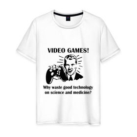 Мужская футболка хлопок с принтом Video games в Кировске, 100% хлопок | прямой крой, круглый вырез горловины, длина до линии бедер, слегка спущенное плечо. | 