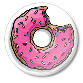 Значок с принтом Вкусный пончик в Кировске,  металл | круглая форма, металлическая застежка в виде булавки | гомер