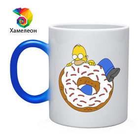 Кружка хамелеон с принтом Гомер и пончик в Кировске, керамика | меняет цвет при нагревании, емкость 330 мл | Тематика изображения на принте: гомер