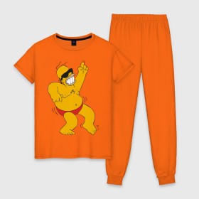 Женская пижама хлопок с принтом Гомер симпсон танцует в Кировске, 100% хлопок | брюки и футболка прямого кроя, без карманов, на брюках мягкая резинка на поясе и по низу штанин | гомер