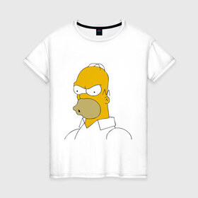 Женская футболка хлопок с принтом Сердитый Гомер Симпсон в Кировске, 100% хлопок | прямой крой, круглый вырез горловины, длина до линии бедер, слегка спущенное плечо | Тематика изображения на принте: гомер