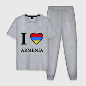 Мужская пижама хлопок с принтом I love Armenia в Кировске, 100% хлопок | брюки и футболка прямого кроя, без карманов, на брюках мягкая резинка на поясе и по низу штанин
 | armenia | армению | армения | армяне | армянин | ереван | люблю | флаг