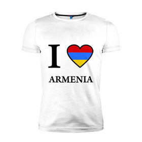Мужская футболка премиум с принтом I love Armenia в Кировске, 92% хлопок, 8% лайкра | приталенный силуэт, круглый вырез ворота, длина до линии бедра, короткий рукав | Тематика изображения на принте: armenia | армению | армения | армяне | армянин | ереван | люблю | флаг