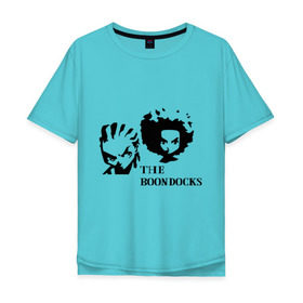 Мужская футболка хлопок Oversize с принтом Гетто (The Boondocks) в Кировске, 100% хлопок | свободный крой, круглый ворот, “спинка” длиннее передней части | 2x2 | boondocks | ghetto | tv | бундокс | гетто | мультик | мультфильмы | тв