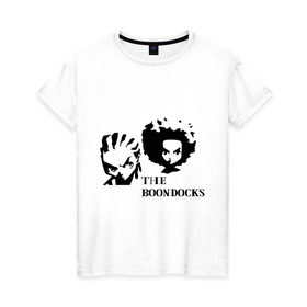 Женская футболка хлопок с принтом Гетто (The Boondocks) в Кировске, 100% хлопок | прямой крой, круглый вырез горловины, длина до линии бедер, слегка спущенное плечо | 2x2 | boondocks | ghetto | tv | бундокс | гетто | мультик | мультфильмы | тв