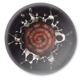 Значок с принтом SAW - игра на выживание в Кировске,  металл | круглая форма, металлическая застежка в виде булавки | Тематика изображения на принте: saw | игра на выживание | пила | триллер | ужасы