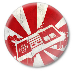 Значок с принтом Японский флаг с джойстиком в Кировске,  металл | круглая форма, металлическая застежка в виде булавки | japan | joystick | джойстик | страна восходящего солнца | флаг | япония | японский флаг