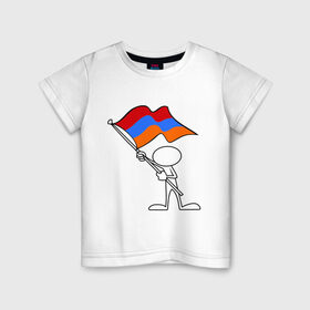 Детская футболка хлопок с принтом Армения (человек с флагом) в Кировске, 100% хлопок | круглый вырез горловины, полуприлегающий силуэт, длина до линии бедер | armenia | армении | армения | армяне | армянин | армянка | ереван | флаг