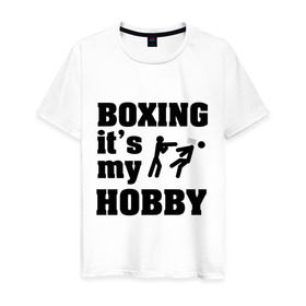 Мужская футболка хлопок с принтом Бокс - это мое хобби в Кировске, 100% хлопок | прямой крой, круглый вырез горловины, длина до линии бедер, слегка спущенное плечо. | емельяненко