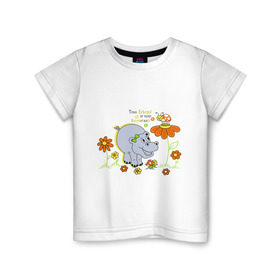 Детская футболка хлопок с принтом Kiddy21 в Кировске, 100% хлопок | круглый вырез горловины, полуприлегающий силуэт, длина до линии бедер | бегемот | бегемотик | божьи коровки | цветочки