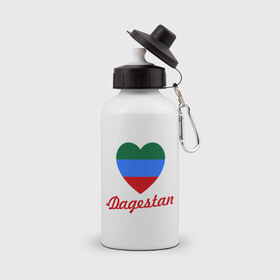 Бутылка спортивная с принтом Dagestan Flag Heart в Кировске, металл | емкость — 500 мл, в комплекте две пластиковые крышки и карабин для крепления | Тематика изображения на принте: 05 регион | даг | дагестан | дагестанец | даги | с любовью к дагестанцамкавказ | сердце | флаг