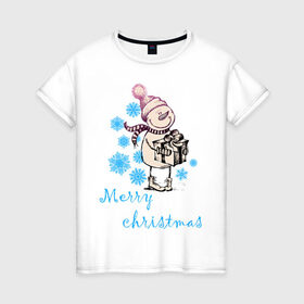 Женская футболка хлопок с принтом NewYear (2) в Кировске, 100% хлопок | прямой крой, круглый вырез горловины, длина до линии бедер, слегка спущенное плечо | 2012 | new year | год дракона | нг | новогодний | новый 2012 | новый год | подарок | снеговик | снеговичок | снежинки