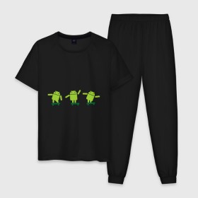 Мужская пижама хлопок с принтом Android на скейте в Кировске, 100% хлопок | брюки и футболка прямого кроя, без карманов, на брюках мягкая резинка на поясе и по низу штанин
 | 