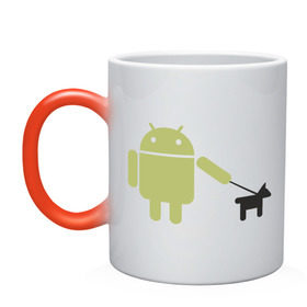Кружка хамелеон с принтом Android с собакой в Кировске, керамика | меняет цвет при нагревании, емкость 330 мл | android | админу | андроид | прикольные | собака