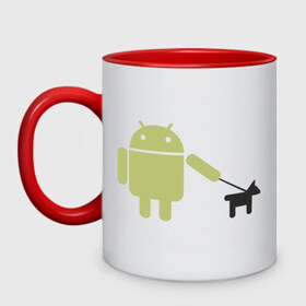 Кружка двухцветная с принтом Android с собакой в Кировске, керамика | объем — 330 мл, диаметр — 80 мм. Цветная ручка и кайма сверху, в некоторых цветах — вся внутренняя часть | android | админу | андроид | прикольные | собака