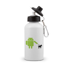 Бутылка спортивная с принтом Android с собакой в Кировске, металл | емкость — 500 мл, в комплекте две пластиковые крышки и карабин для крепления | android | админу | андроид | прикольные | собака