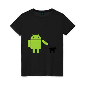 Женская футболка хлопок с принтом Android с собакой в Кировске, 100% хлопок | прямой крой, круглый вырез горловины, длина до линии бедер, слегка спущенное плечо | Тематика изображения на принте: android | админу | андроид | прикольные | собака