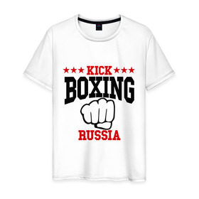 Мужская футболка хлопок с принтом Kickboxing Russia в Кировске, 100% хлопок | прямой крой, круглый вырез горловины, длина до линии бедер, слегка спущенное плечо. | кикбоксинг