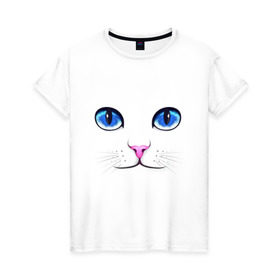 Женская футболка хлопок с принтом Кошачьи глаза в Кировске, 100% хлопок | прямой крой, круглый вырез горловины, длина до линии бедер, слегка спущенное плечо | cat | глаза | глаза кошки | кот | котенок | котэ | кошак | кошка | кошки