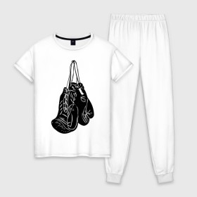 Женская пижама хлопок с принтом Боксерские перчатки (2) в Кировске, 100% хлопок | брюки и футболка прямого кроя, без карманов, на брюках мягкая резинка на поясе и по низу штанин | емельяненко