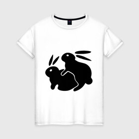 Женская футболка хлопок с принтом Кролики в Кировске, 100% хлопок | прямой крой, круглый вырез горловины, длина до линии бедер, слегка спущенное плечо | зайцы | кролик | кролики