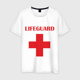 Мужская футболка хлопок с принтом Спасатель в Кировске, 100% хлопок | прямой крой, круглый вырез горловины, длина до линии бедер, слегка спущенное плечо. | lifeguard | врачь | доктор | красный крест | медик | медицина | спасатель
