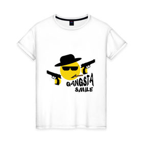 Женская футболка хлопок с принтом Смайл Гангстер в Кировске, 100% хлопок | прямой крой, круглый вырез горловины, длина до линии бедер, слегка спущенное плечо | 