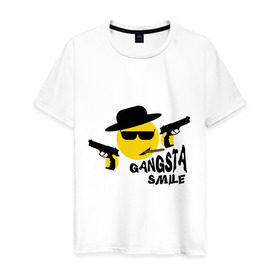 Мужская футболка хлопок с принтом Смайл Гангстер в Кировске, 100% хлопок | прямой крой, круглый вырез горловины, длина до линии бедер, слегка спущенное плечо. | 