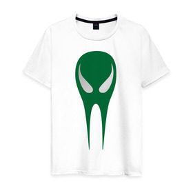 Мужская футболка хлопок с принтом Зеленый череп в Кировске, 100% хлопок | прямой крой, круглый вырез горловины, длина до линии бедер, слегка спущенное плечо. | гуманоид | зеленый череп | инопланетянин | нло | пришелец | череп