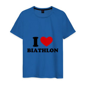 Мужская футболка хлопок с принтом Я люблю Биатлон — I love Biathlon в Кировске, 100% хлопок | прямой крой, круглый вырез горловины, длина до линии бедер, слегка спущенное плечо. | Тематика изображения на принте: биатлон | биатлонисты | я люблю