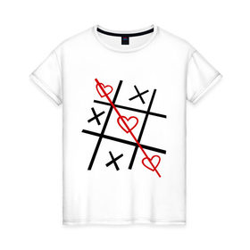 Женская футболка хлопок с принтом Крестики нолики в Кировске, 100% хлопок | прямой крой, круглый вырез горловины, длина до линии бедер, слегка спущенное плечо | крестики | нолики | сердечки