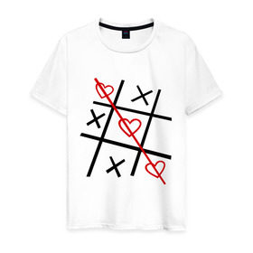Мужская футболка хлопок с принтом Крестики нолики в Кировске, 100% хлопок | прямой крой, круглый вырез горловины, длина до линии бедер, слегка спущенное плечо. | крестики | нолики | сердечки