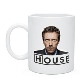 Кружка с принтом Gregory House M.D. в Кировске, керамика | объем — 330 мл, диаметр — 80 мм. Принт наносится на бока кружки, можно сделать два разных изображения | Тематика изображения на принте: everybody lies | haus | house | все лгут | доктор | хауз | хаус | хью лори