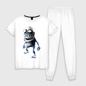 Женская пижама хлопок с принтом Crazy frog в Кировске, 100% хлопок | брюки и футболка прямого кроя, без карманов, на брюках мягкая резинка на поясе и по низу штанин | crazy frog | крейзи фрог | крэйзи фрог | лягушка