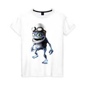 Женская футболка хлопок с принтом Crazy frog в Кировске, 100% хлопок | прямой крой, круглый вырез горловины, длина до линии бедер, слегка спущенное плечо | Тематика изображения на принте: crazy frog | крейзи фрог | крэйзи фрог | лягушка