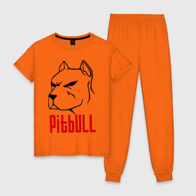 Женская пижама хлопок с принтом Pitbull (Питбуль) в Кировске, 100% хлопок | брюки и футболка прямого кроя, без карманов, на брюках мягкая резинка на поясе и по низу штанин | спартак