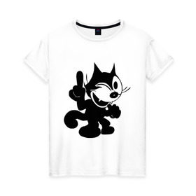 Женская футболка хлопок с принтом Cat Fekix в Кировске, 100% хлопок | прямой крой, круглый вырез горловины, длина до линии бедер, слегка спущенное плечо | felix | кот феликс | феликс