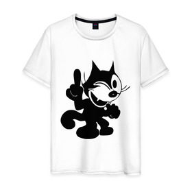 Мужская футболка хлопок с принтом Cat Fekix в Кировске, 100% хлопок | прямой крой, круглый вырез горловины, длина до линии бедер, слегка спущенное плечо. | felix | кот феликс | феликс