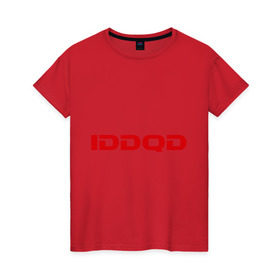 Женская футболка хлопок с принтом IDDQD Doom в Кировске, 100% хлопок | прямой крой, круглый вырез горловины, длина до линии бедер, слегка спущенное плечо | doom | iddqd | дум | классика | читы