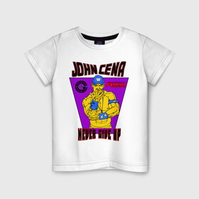 Детская футболка хлопок с принтом Джон Сина. NEVER GIVE UP в Кировске, 100% хлопок | круглый вырез горловины, полуприлегающий силуэт, длина до линии бедер | джон сина