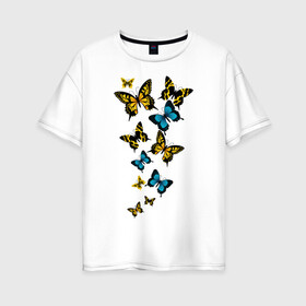 Женская футболка хлопок Oversize с принтом Полет бабочки в Кировске, 100% хлопок | свободный крой, круглый ворот, спущенный рукав, длина до линии бедер
 | бабочки | животные | насекомые | полет бабочки