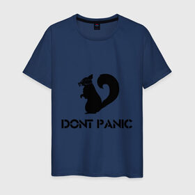 Мужская футболка хлопок с принтом Don`t panic в Кировске, 100% хлопок | прямой крой, круглый вырез горловины, длина до линии бедер, слегка спущенное плечо. | dont panic | без паники | белка | противогаз