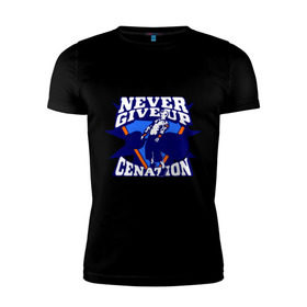 Мужская футболка премиум с принтом WWE John Cena Never Give Up в Кировске, 92% хлопок, 8% лайкра | приталенный силуэт, круглый вырез ворота, длина до линии бедра, короткий рукав | wwe | бои без правил | джон сина