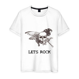 Мужская футболка хлопок с принтом Let`s rock (2) в Кировске, 100% хлопок | прямой крой, круглый вырез горловины, длина до линии бедер, слегка спущенное плечо. | Тематика изображения на принте: крылья | скелет