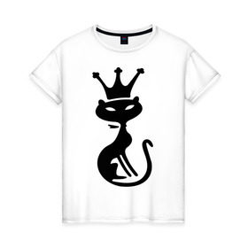 Женская футболка хлопок с принтом Кошка королева в Кировске, 100% хлопок | прямой крой, круглый вырез горловины, длина до линии бедер, слегка спущенное плечо | cat | девушкам | для девушек | королева | корона | кошка | кошки | царица | черная кошка